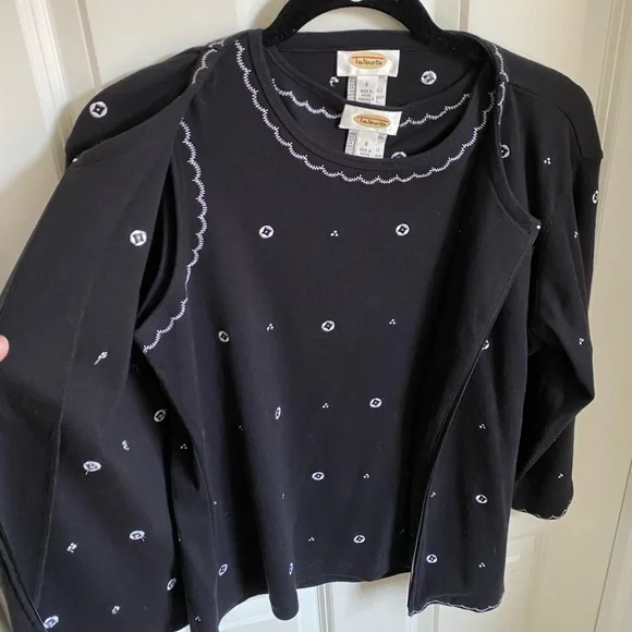 Vintage Talbots 100% Cotton Black Zip Up Sweater and Top Set - Picture 4 of 6